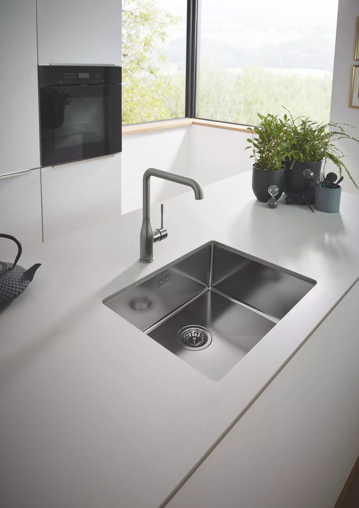 Chiuveta bucatarie Grohe K700U, otel, 540 x 440 mm, in/sub blat, evacuare, mat, grafit, 31574AL1 [5]