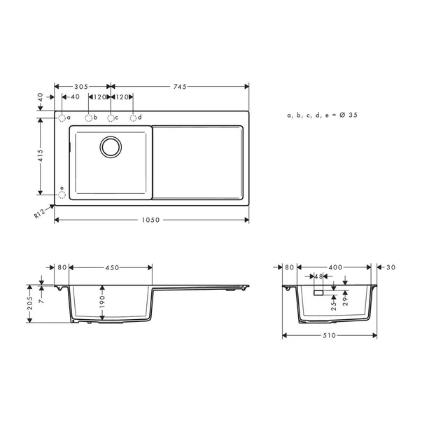 Chiuveta compozit Hansgrohe S51 SilicaTec negru grafit stanga 105x51 cm [1]