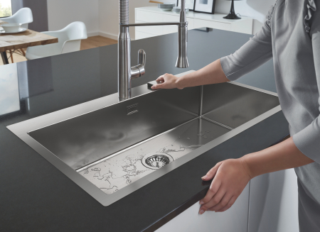 Chiuveta de bucatarie Grohe 31584SD1, K800, montare in/pe blat, 846 x 510 mm, 1 cuva, evacuare automata, inox satinat [6]