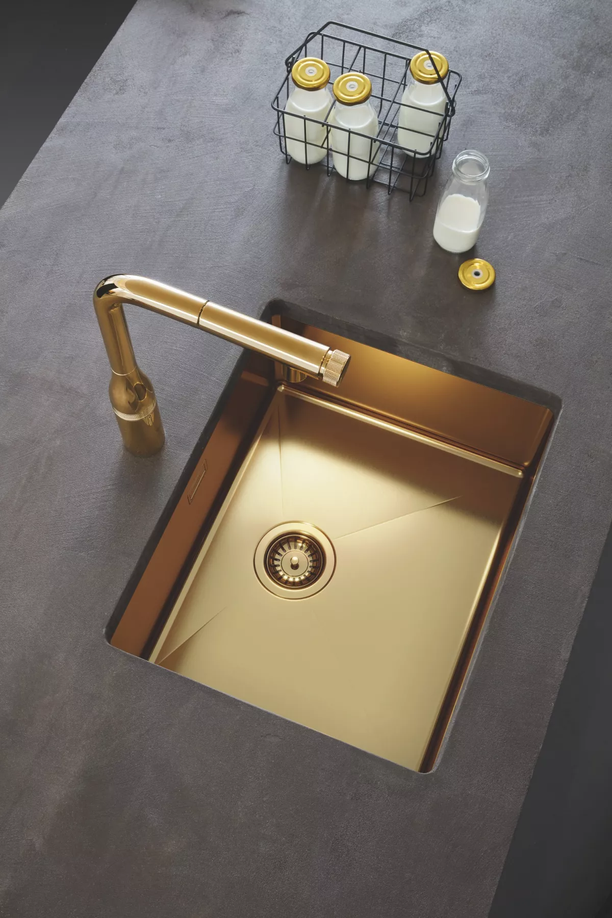 Chiuveta din otel inoxidabil Grohe K700U 31574GN1, 540 x 440 mm, 1 cuva, montare in/sub blat, kit evacuare, mat, auriu [6]