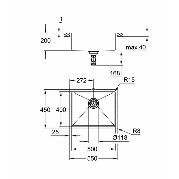 Chiuveta inox Grohe K700U auriu periat 54.4x44.4 cm 1 cuva [2]