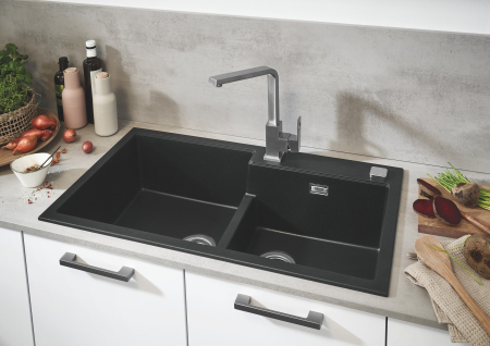 Chiuveta Quartz composite Grohe 31649AP0, K500, 860 x 500 mm, 2 boluri, montare pe blat, evacuare automata [1]
