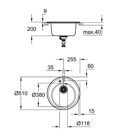 Chiuveta Quartz composite Grohe 31656AP0, K200, 380 x 200 mm, montare pe blat, evacuare manuala, Kit montaj si evacuare [4]