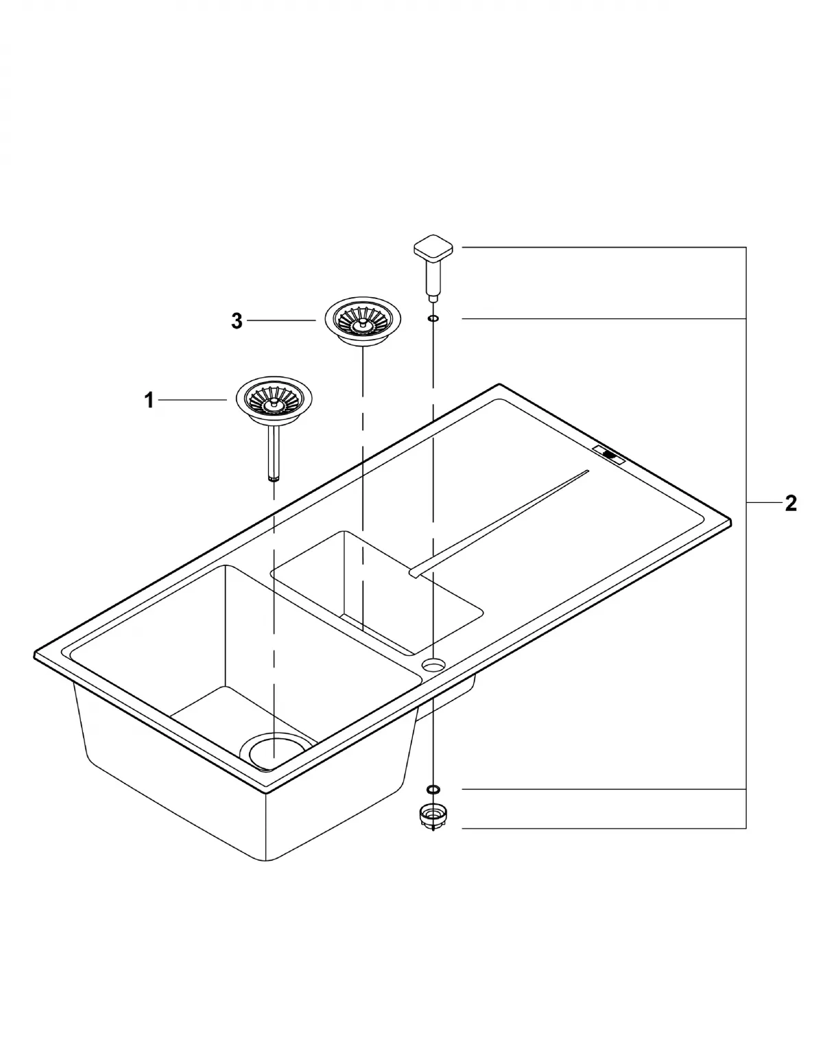 Chiuveta Quartz composite Grohe K400 31642AP0, 1000 x 500 mm, 2 boluri, montare pe blat, evacuare, negru [4]