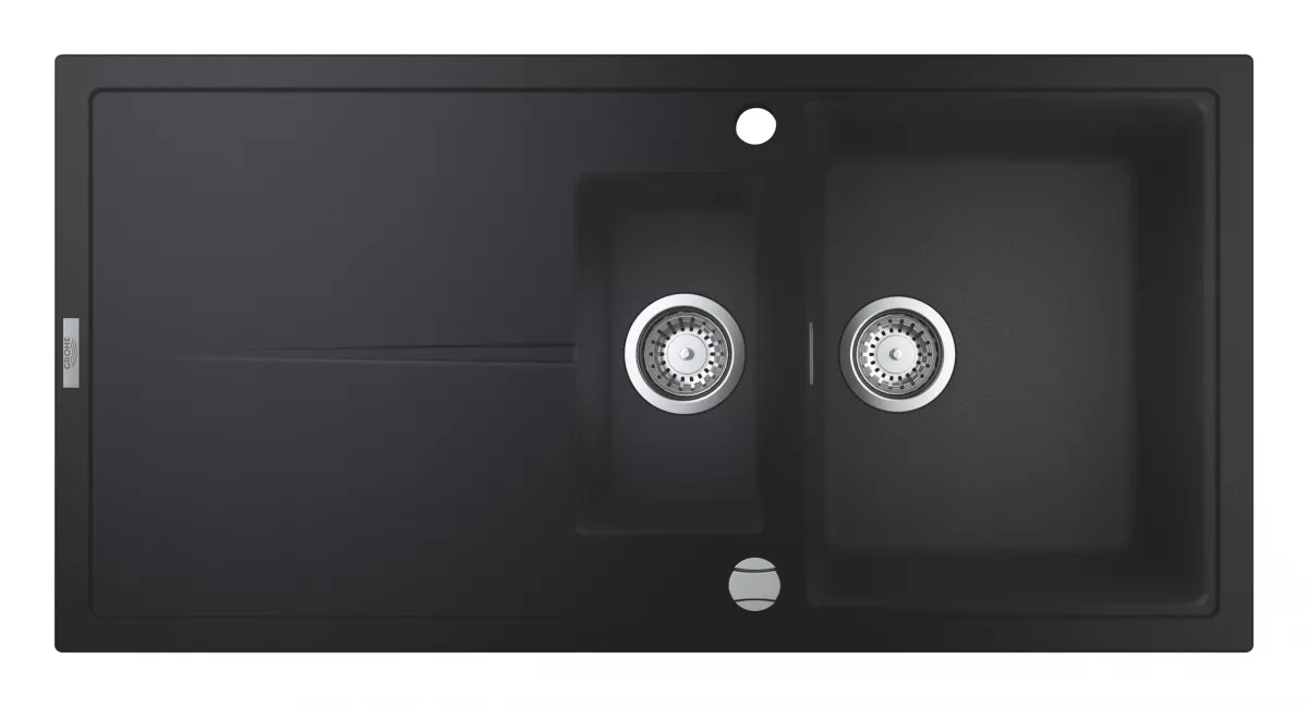Suporturi si accesorii de baie - Chiuveta Quartz composite Grohe K400 31642AP0, 1000 x 500 mm, 2 boluri, montare pe blat, evacuare, negru