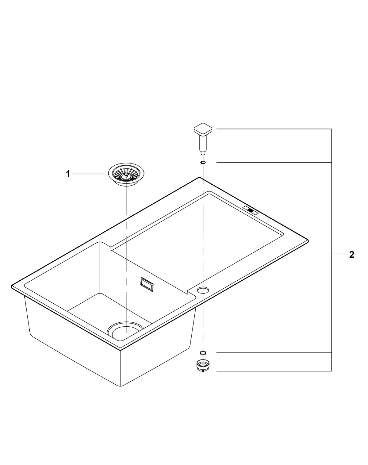 Chiuveta Quartz composite Grohe K500 31644AP0, 860 x 500 mm, montare pe blat, evacuare, negru [9]