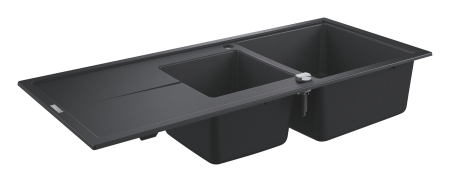 Chiuveta Quartz Grohe 31643AP0, K400, 1160 x 500 mm, 2 boluri, montare pe blat, evacuare, negru [2]