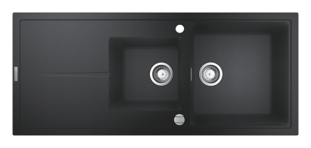 Bucatarie - Chiuveta Quartz Grohe 31643AP0, K400, 1160 x 500 mm, 2 boluri, montare pe blat, evacuare, negru
