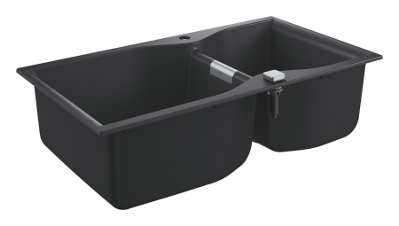 Chiuveta Quartz Grohe 31658AP0, K700, 900 x 500 mm, reversibil, 2 boluri, montare pe blat, evacuare, negru [2]