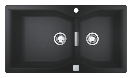 Bucatarie - Chiuveta Quartz Grohe 31658AP0, K700, 900 x 500 mm, reversibil, 2 boluri, montare pe blat, evacuare, negru