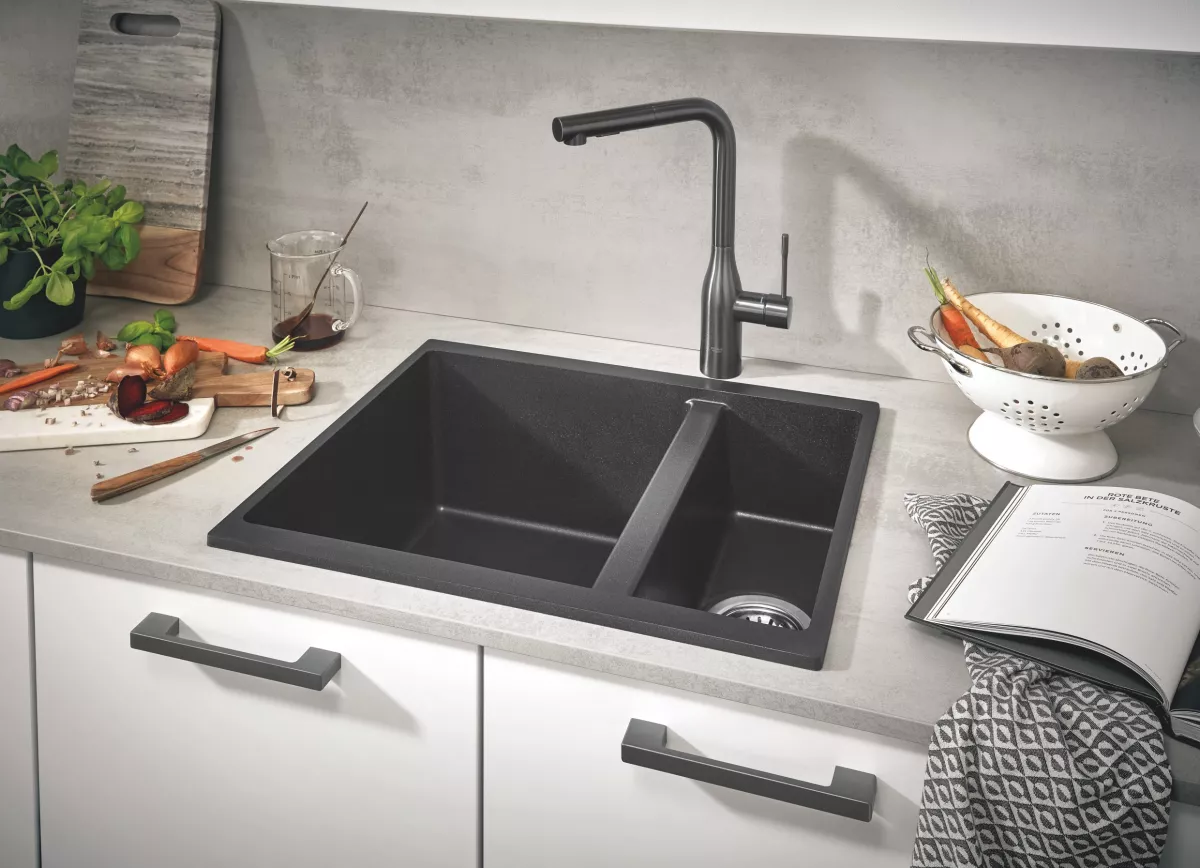 Chiuveta Quartz Grohe K500 31648AP0, 555 x 460 mm, pe/sub blat, evacuare, negru [1]
