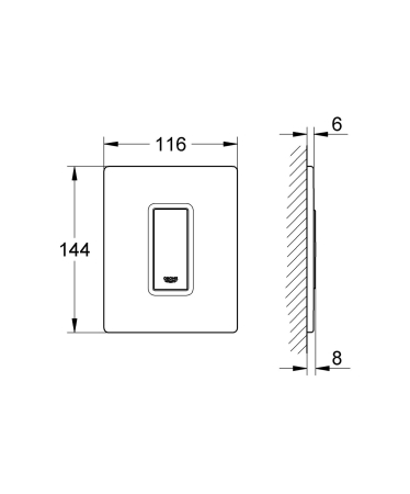 Clapeta urinal Grohe 38846LS0, Skate Cosmopolitan, mono, 116 x 114 mm, verticala, sticla, crom/alb [2]