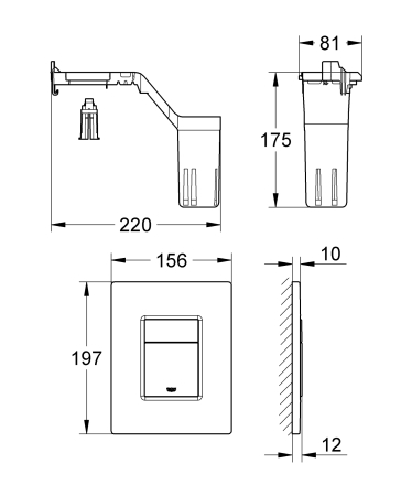 Clapeta WC Grohe 38805000, 156 mm, 197 mm, functie eco, verticala, incastrat pentru tip rezervor, Crom [17]