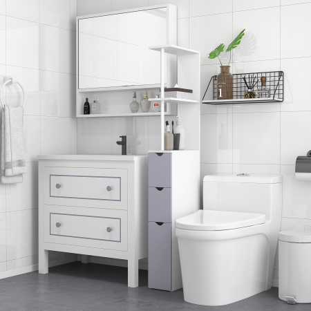  Coloana Baie 15×33×140 cm - Alb & Gri, Spatiu Vertical Compact [1]
