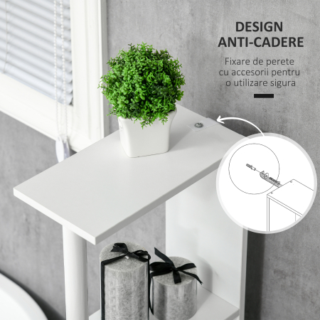  Coloana de baie cu 2 rafturi si 2 dulapuri, dulap de baie cu economie de spatiu mare din MDF, 15,2x29,8x118cm, alb si lemn [5]
