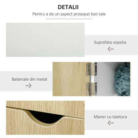  Coloana de baie cu 2 rafturi si 2 dulapuri, dulap de baie cu economie de spatiu mare din MDF, 15,2x29,8x118cm, alb si lemn [4]