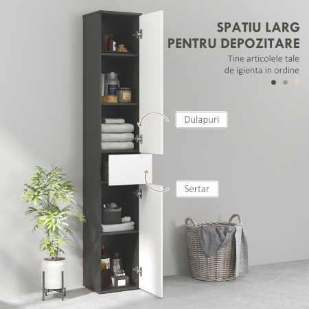  Coloana de baie economisitoare de spatiu din lemn cu 2 dulapuri si sertar, 30x28x180 cm, negru [3]