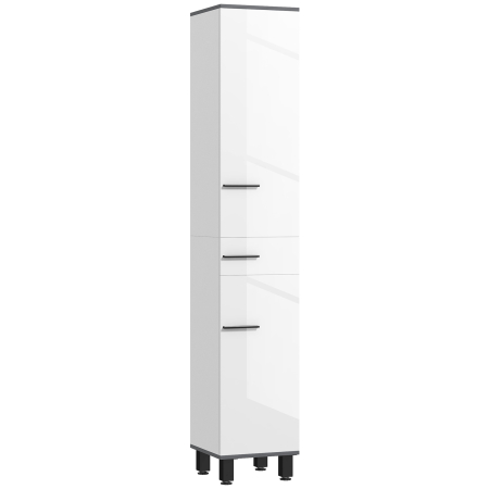 Baie -  Coloana de Baie Moderna cu Sertar, 2 Dulapuri, 2 Usi si Rafturi Reglabile, Mobilier de Baie, 34x34x190 cm, Alb