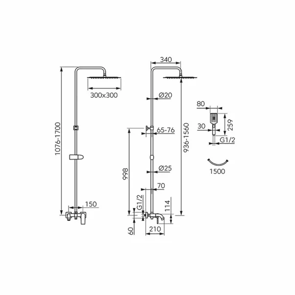 Coloana de dus cu baterie monocomanda Ferro Algeo Square cu 3 functii [1]