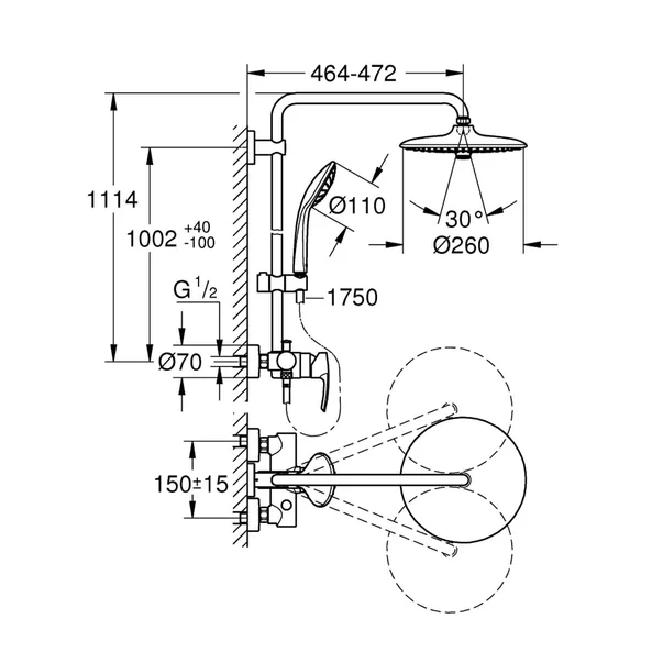 Coloana de dus cu baterie monocomanda Grohe Euphoria New 260 [1]