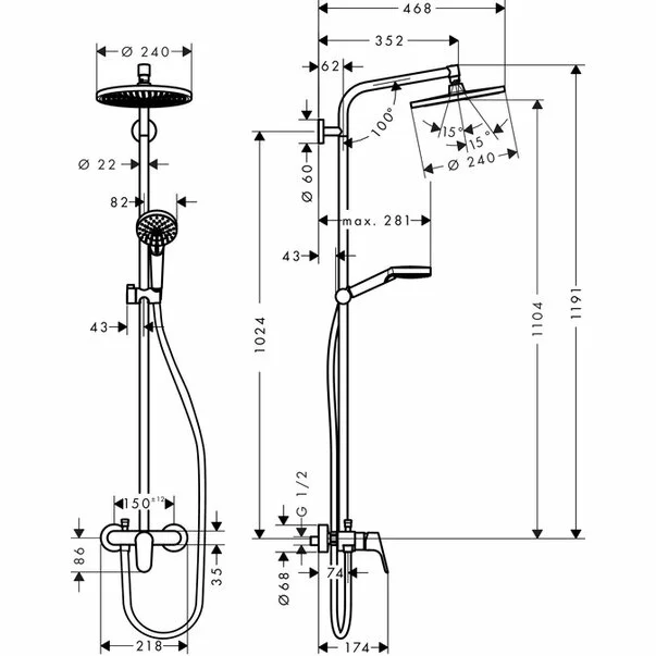 Coloana de dus cu baterie monocomanda Hansgrohe Crometta S240 [1]