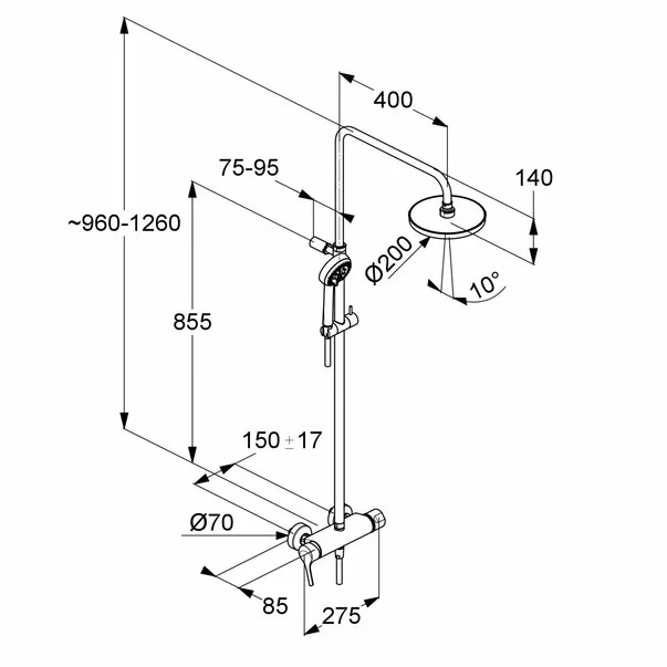 Coloana de dus cu baterie monocomanda Kludi Logo [1]