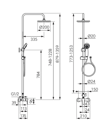 Coloana de dus cu baterie si para de dus monocomanda, negru mat, Ritto Black [6]