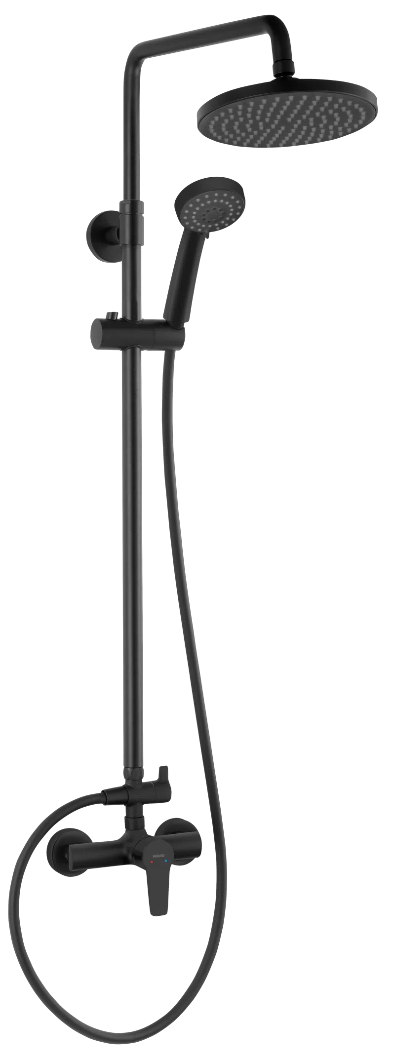 Baie - Coloana de dus cu baterie si para de dus monocomanda, negru mat, Ritto Black