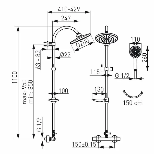 Coloana de dus cu baterie termostatata Ferro Trinity [1]