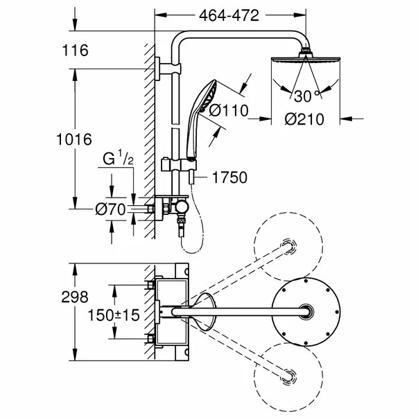 Coloana de dus cu baterie termostatata Grohe Euphoria 210 [1]