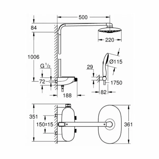 Coloana de dus cu baterie termostatata Grohe RainShower System SmartControl 360 Mono [1]