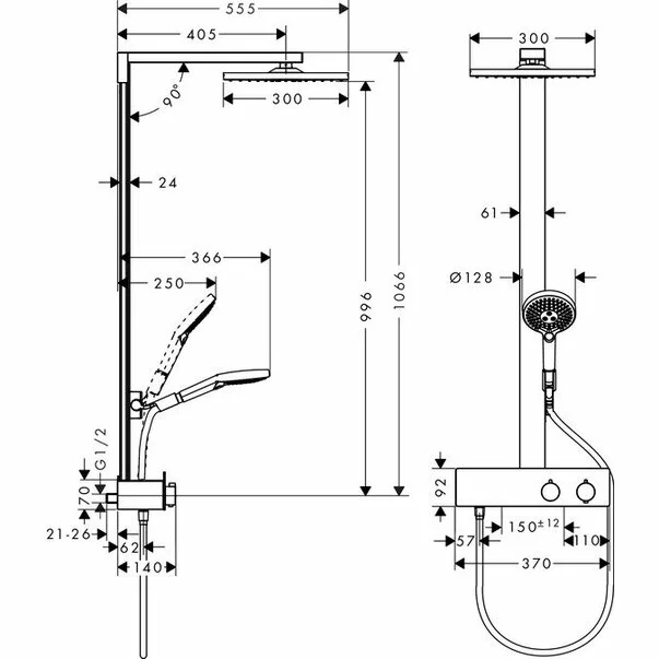 Coloana de dus cu baterie termostatata Hansgrohe Raindance E300 ShowerTablet [1]