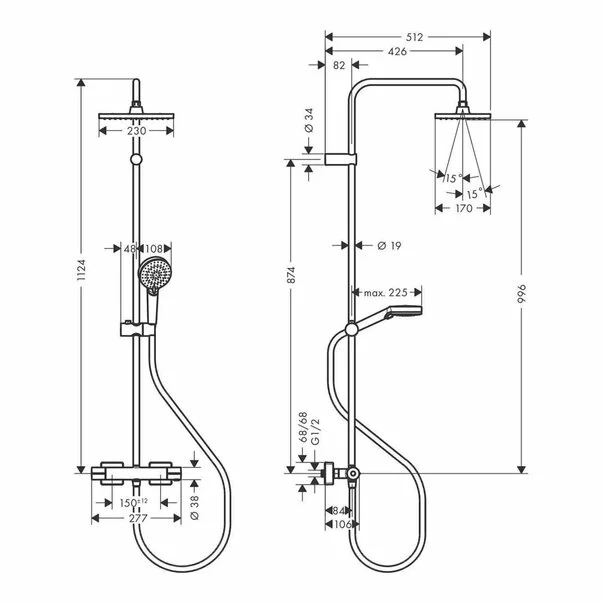 Coloana de dus cu baterie termostatata Hansgrohe Vernis Shape 230 cu 2 functii [1]