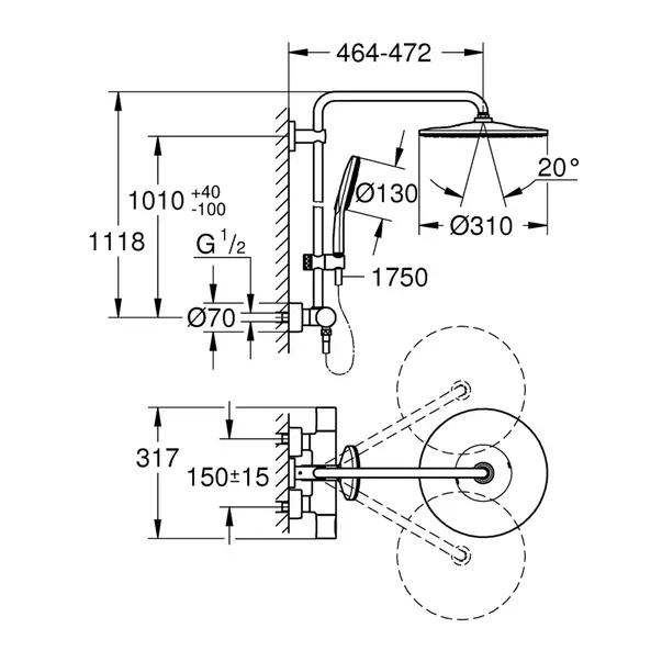 Coloana de dus cu baterie termostatata negru mat Grohe RainShower [5]