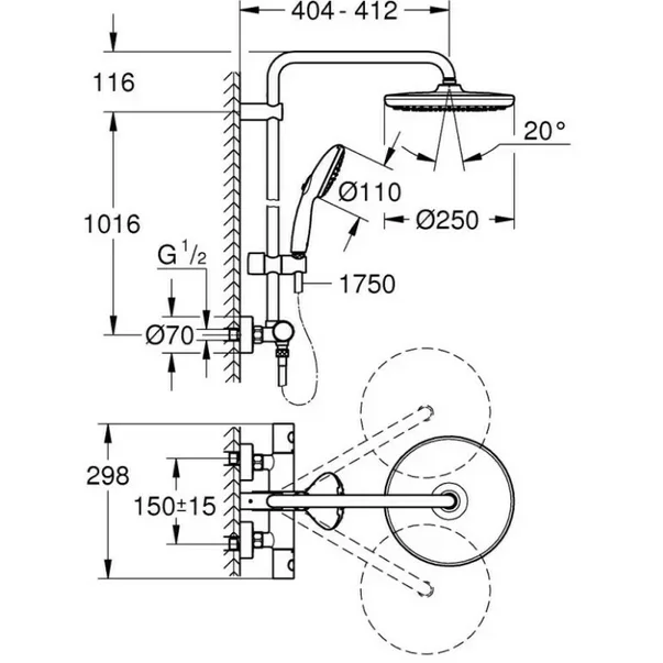 Coloana de dus cu baterie termostatata negru mat Grohe Tempesta 250 [4]