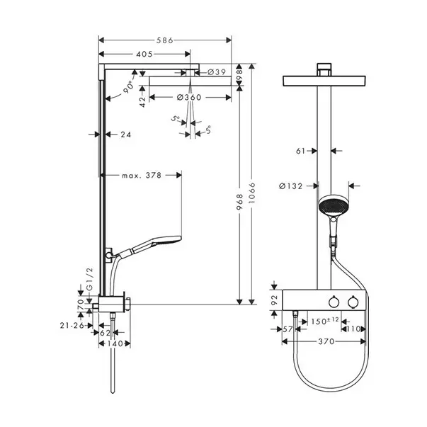 Coloana de dus cu baterie termostatata negru mat Hansgrohe Rainfinity ShowerTablet 350 [1]