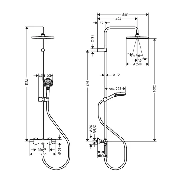 Coloana de dus cu baterie termostatata negru mat Hansgrohe Vernis Blend 240 S cu 2 functii [1]