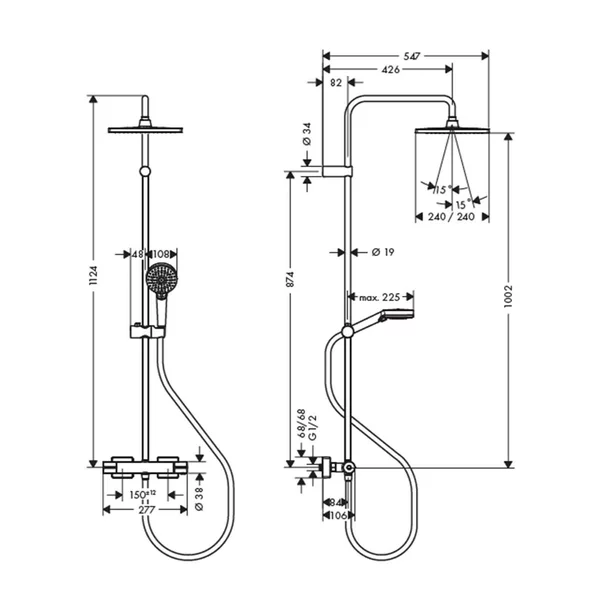 Coloana de dus cu baterie termostatata negru mat Hansgrohe Vernis Shape 240 [1]