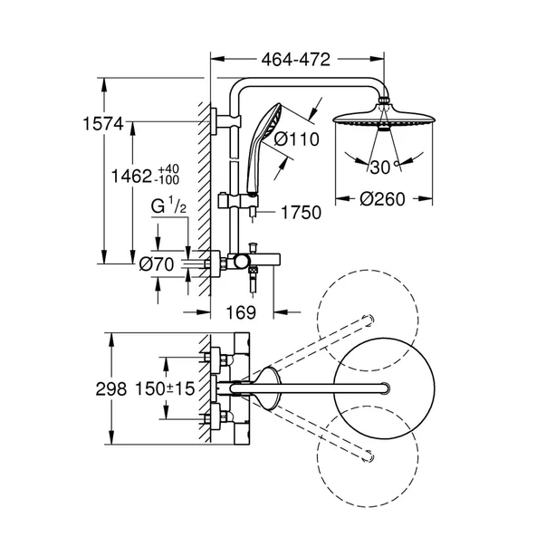 Coloana de dus cu baterie termostatata si pipa cada Grohe Euphoria New 260 [1]