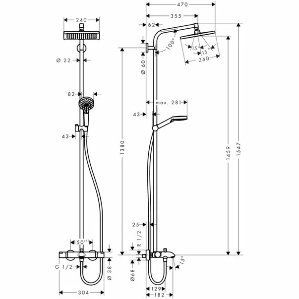 Coloana de dus cu baterie termostatata si pipa cada Hansgrohe Crometta E240 [1]
