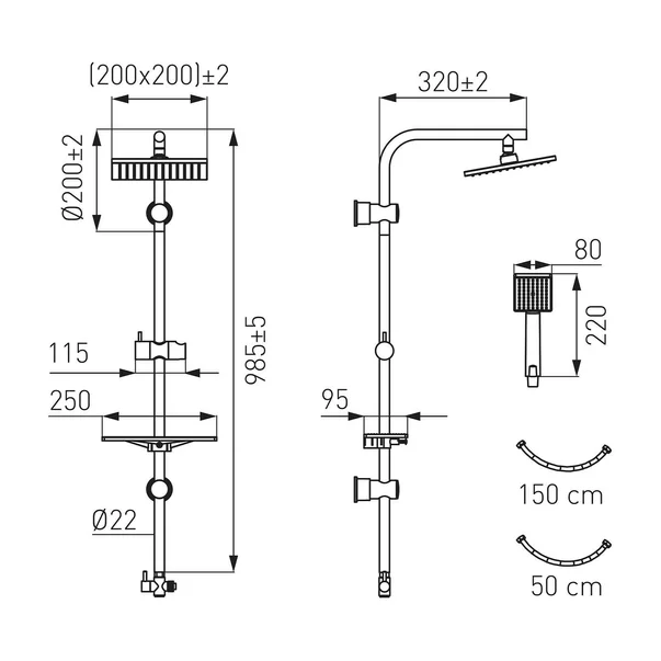 Coloana de dus cu comutator Ferro fara baterie Amiga VerdeLine [1]