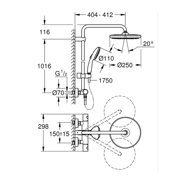 Coloana de dus cu termostat Grohe Tempesta 250 finisaj crom lucios [1]
