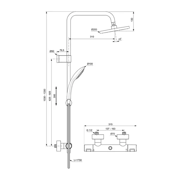 Coloana de dus cu termostat Ideal Standard Ceratherm T25 negru mat palarie 1 functie [10]