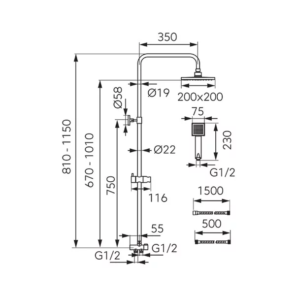 Coloana de dus Ferro Wizard fara baterie cu palarie de dus patrata [1]