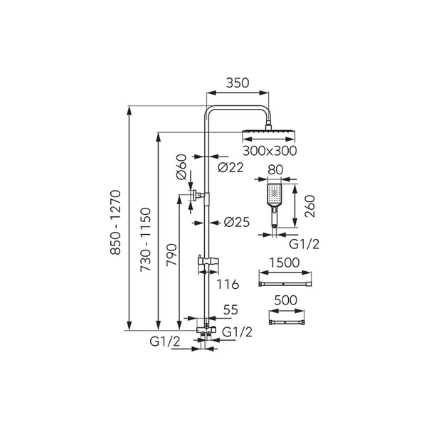 Coloana de dus Ferro Wizard Pro fara baterie cu palarie de dus patrata [1]