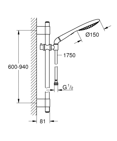 Coloana de dus Grohe 27273001, 1.75 m, 150 mm, 900 mm, 2 functii para dus, 1/2 conexiune furtun, Crom [1]