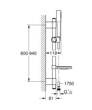 Coloana de dus Grohe 27368000, 1.75 m, 66 mm, 900 mm, 1 functii para dus, 1/2 conexiune furtun, Crom [2]