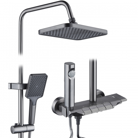 Baie - Coloana de dus RAIZ Origins NOVA, 4 functii, Montare rapida, Jet reglabil, Presiune ridicata, Para de dus, Dus fix cu functie ploaie, Functie bideu, Negru mat