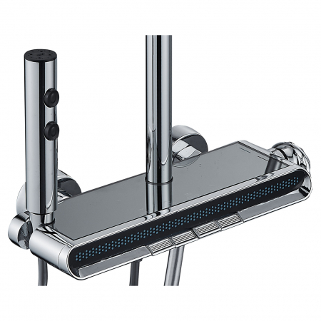 Coloana de dus La Brocca BBS002, 4 functii, Din Alama, usor de montat, jet reglabil, Afisaj electronic, materiale premium, Presiune ridicata, Dus fix cu functie ploaie, Functie bideu, Argintiu [2]
