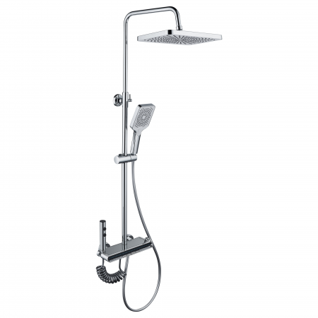 Coloana de dus La Brocca BBS002, 4 functii, Din Alama, usor de montat, jet reglabil, Afisaj electronic, materiale premium, Presiune ridicata, Dus fix cu functie ploaie, Functie bideu, Argintiu [1]